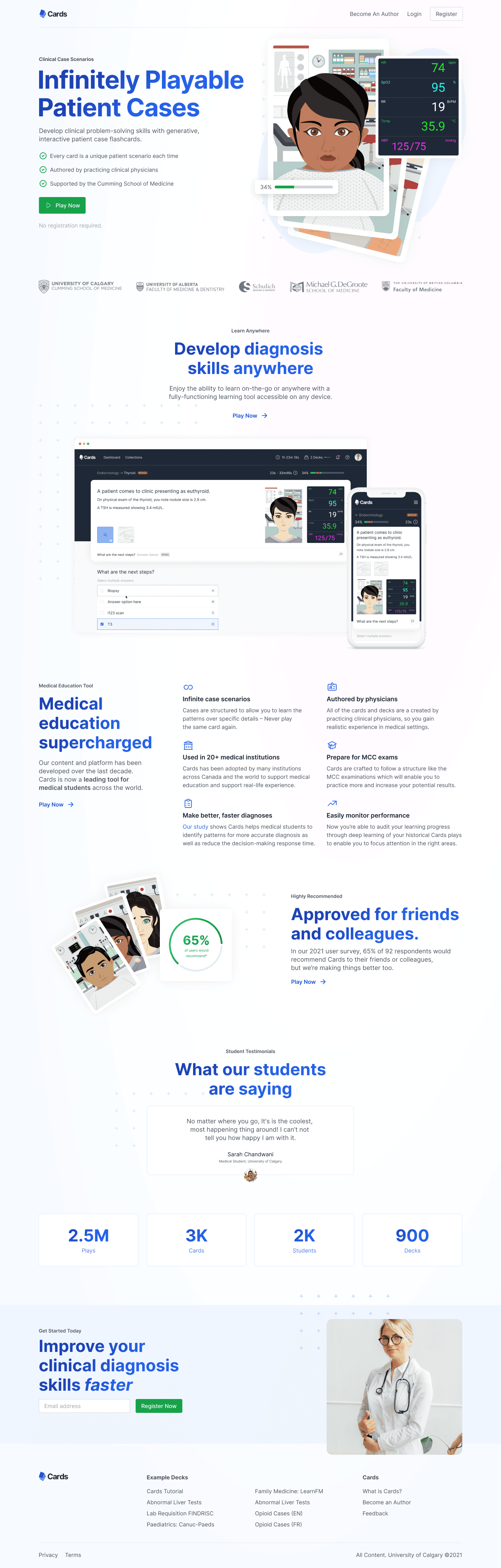 Homepage - Product Design and Front-End Development for a flashcard learning tool