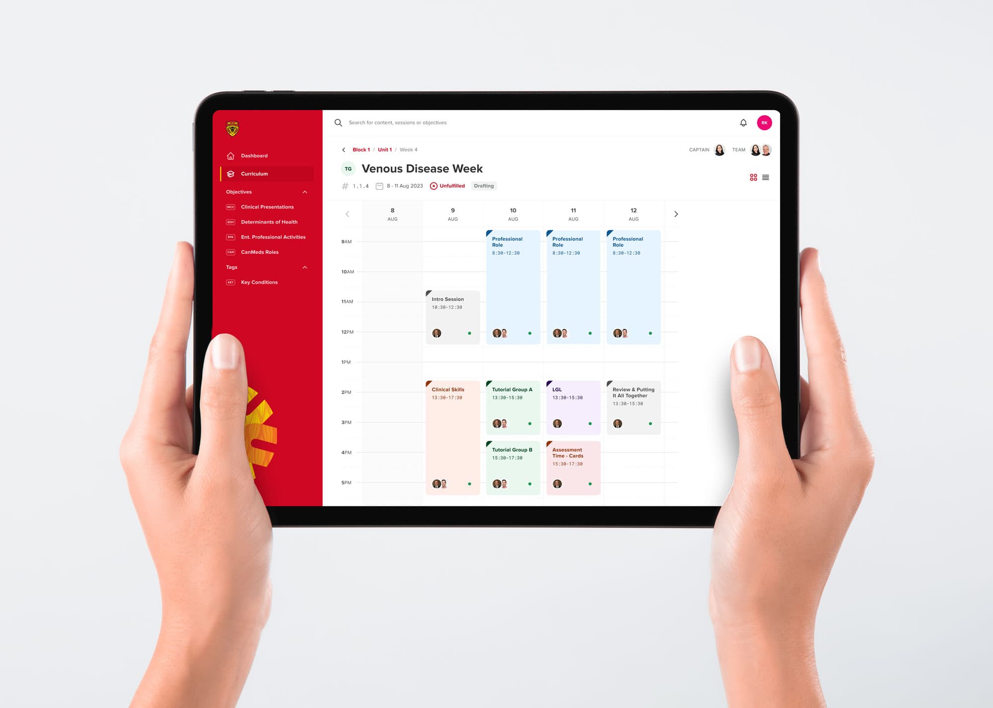 Timetable Screen - Product Design and Front-End Development for a curriculum content management system